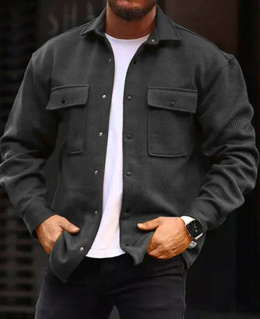 Men’s Polo Collar Work Jacket – Casual Long Sleeve Fashion Coat