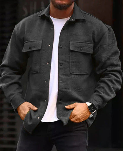 Men’s Polo Collar Work Jacket – Casual Long Sleeve Fashion Coat