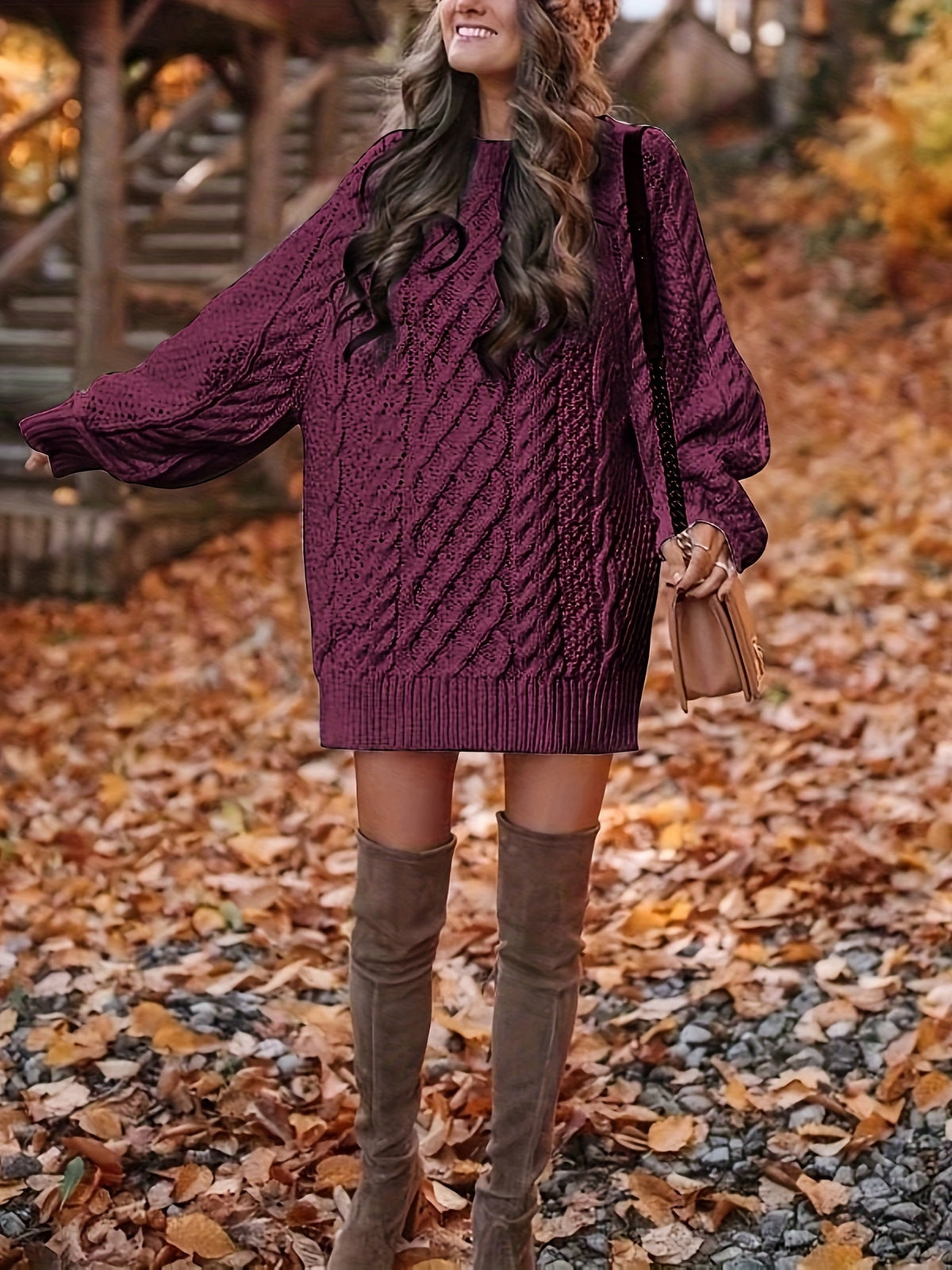 Pull Vika femme – Col rond ample en maille mi-longue