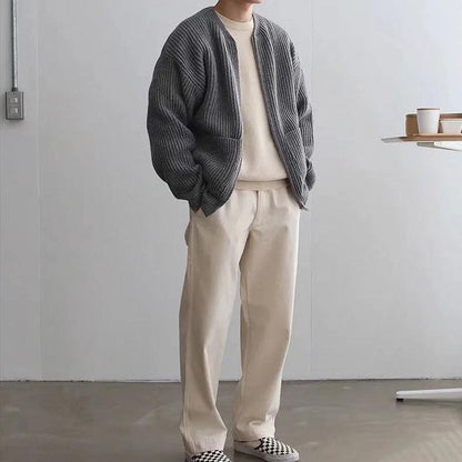 Cardigan Tricoté Zippé Homme Loom & Soul™ – Col cheminée doux avec poches pour un confort toutes saisons