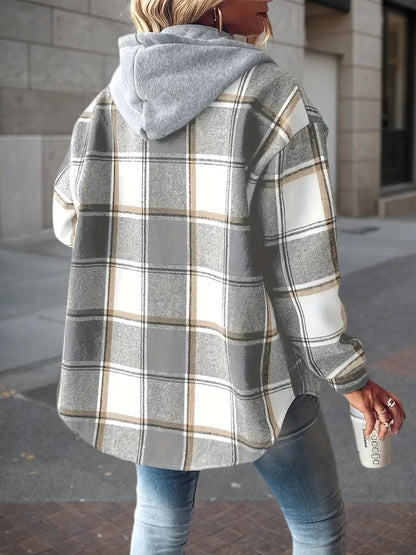 Women’s Plaid Hooded Wool-Lined Jacket – Casual Warmth Fit