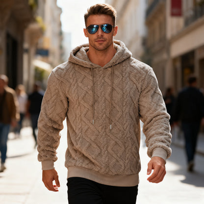 Men’s Plush Fleece Hoodie – Loose Fit Winter Pullover Sweatshirt