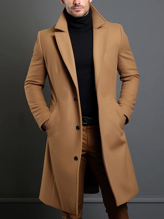 Men’s Classic Lapel Coat – Single Breasted Winter Jacket