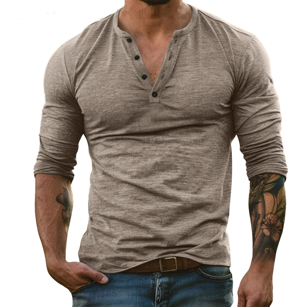 T-shirt à manches longues en mélange de bambou pour hommes – Col rond décontracté en coton doux