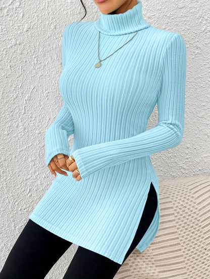 Haut élégant à col roulé pour femme – Tricot doux à manches longues et col montant