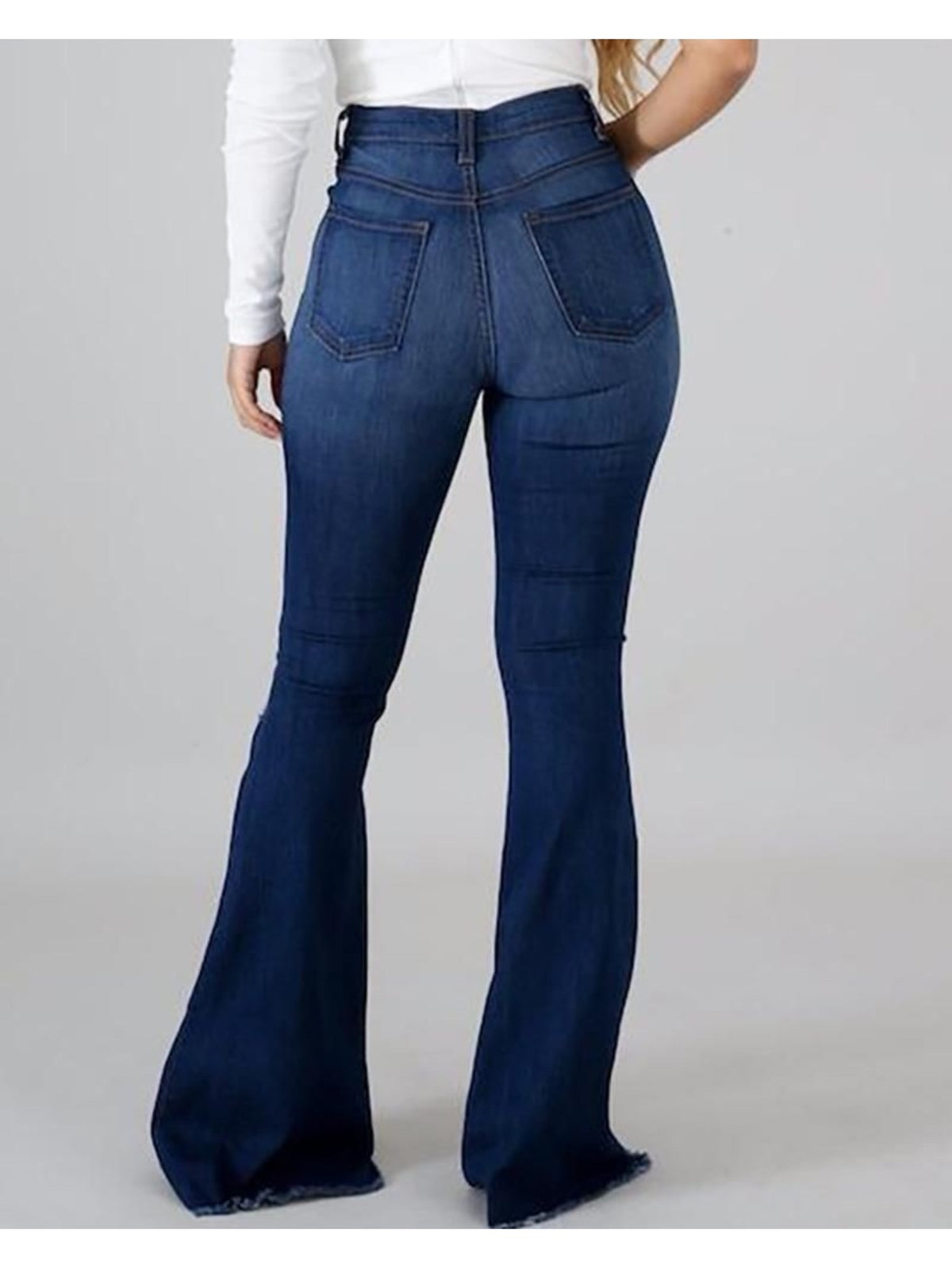 Jean évasé taille haute – Jean denim moulant déchiré extensible