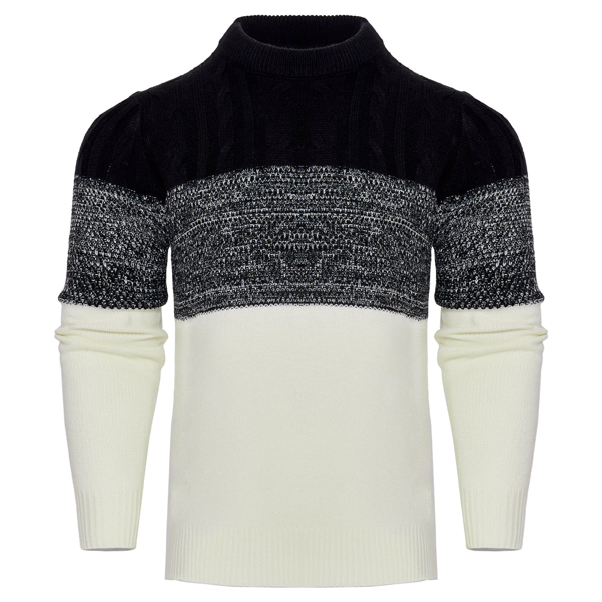 Suéter de punto trenzado a bloques de color para hombre – Jersey de manga larga