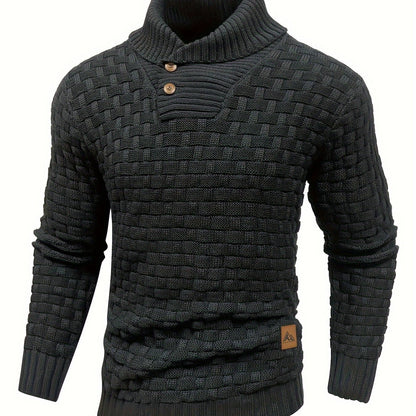 Pull en tricot gaufré pour homme – Grande élasticité avec col à revers