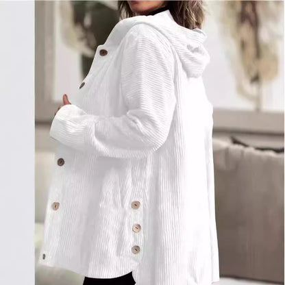 Veste à capuche en velours côtelé pour femme – Manteau chaud décontracté mi-long