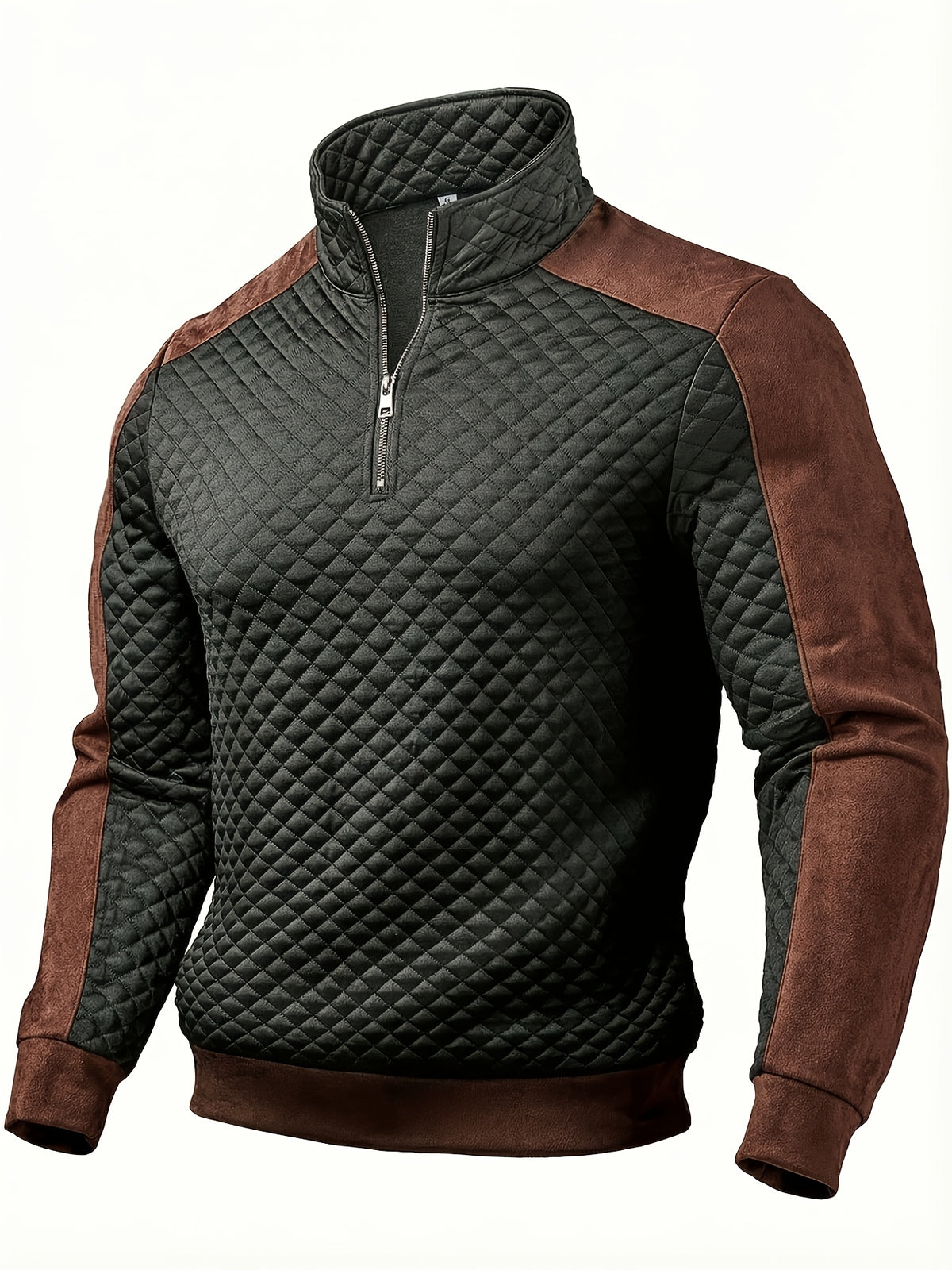 Henley de punto de rombos con cremallera para hombre – Suéter con bloques de color texturizado