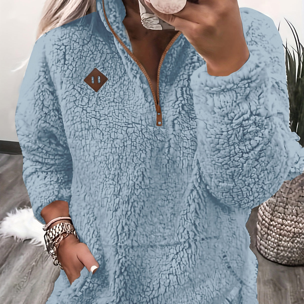 Sweat à capuche zippé douillet doublé polaire – Doux et décontracté pour femme