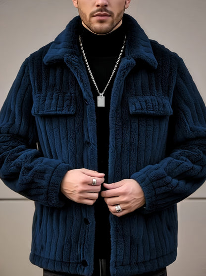 Men’s Flannel Button Jacket – Winter Casual Lapel Coat