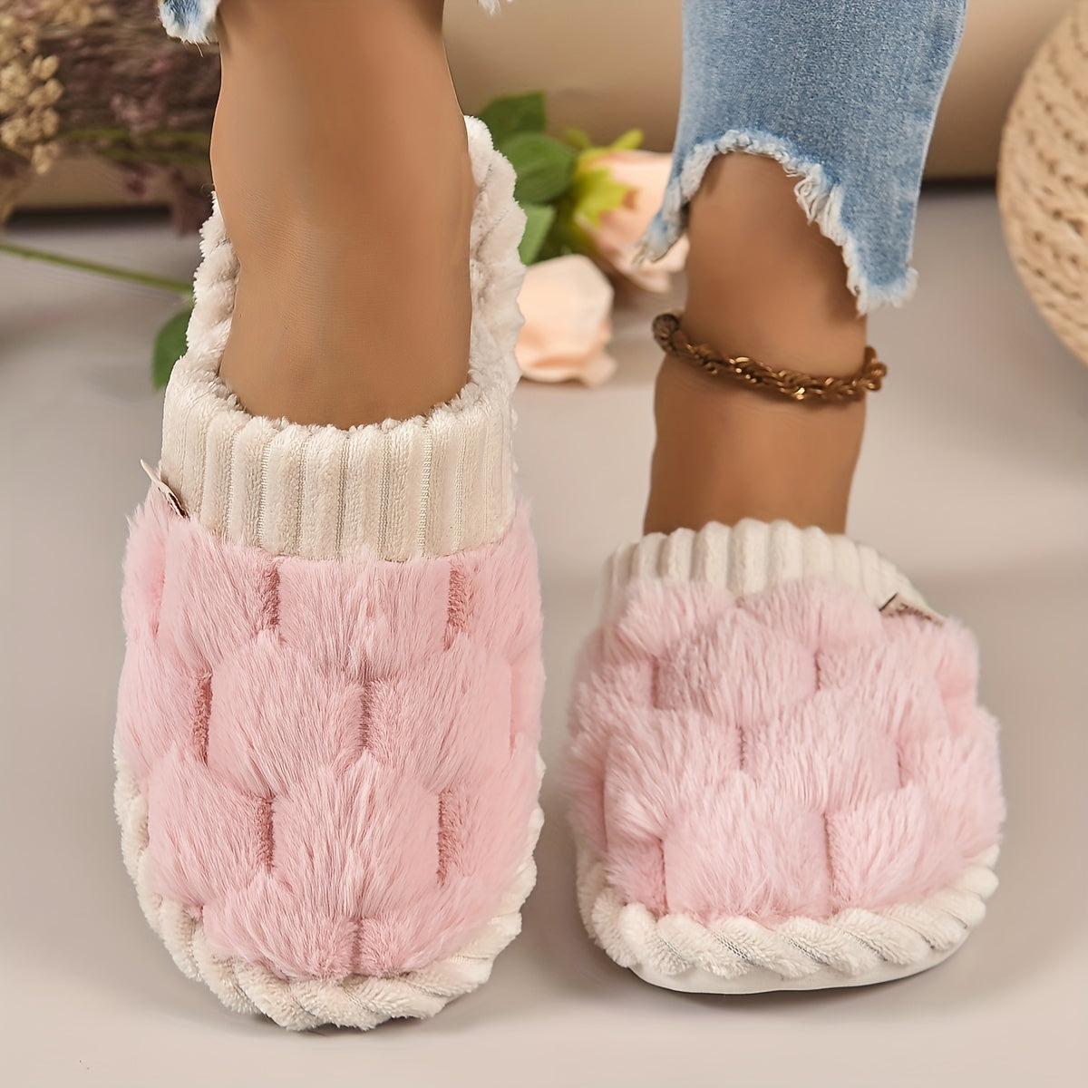 Pantoufles doublées de luxe pour femme – Confort intérieur et extérieur facile à enfiler