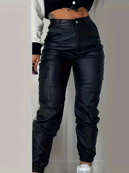 Jean Cargo Taille Haute Extensible Femme – Jean Noir Brillant