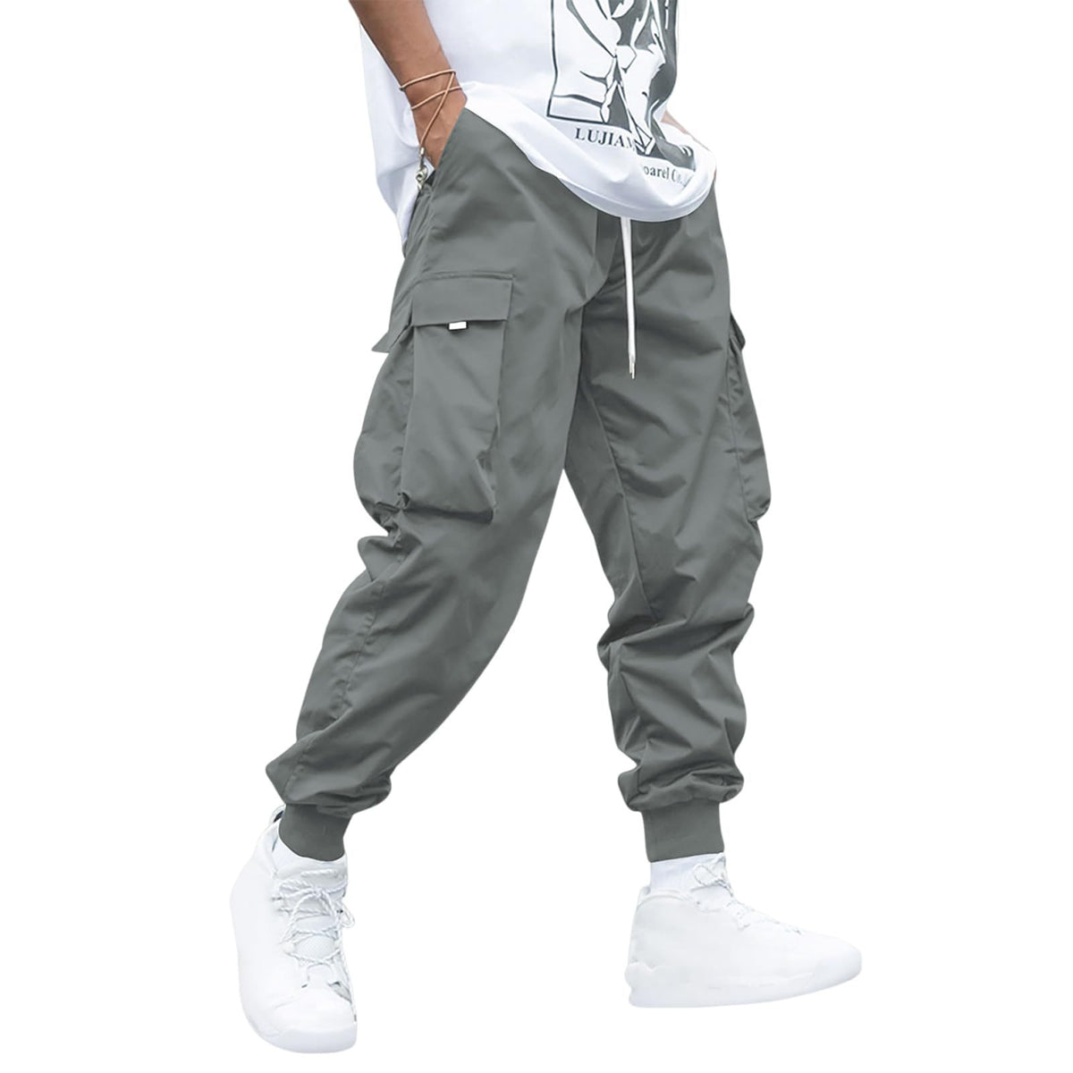Loom & Soul™ Pantalon cargo pour homme – Pantalon de survêtement style hip-hop avec cordon de serrage et multiples poches