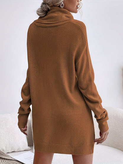 Robe pull élégante à col montant et manches longues pour femme