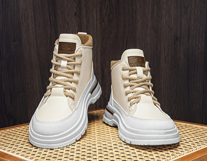 Men’s Green & White High-Top Sneakers – Lace-Up Streetwear Boots