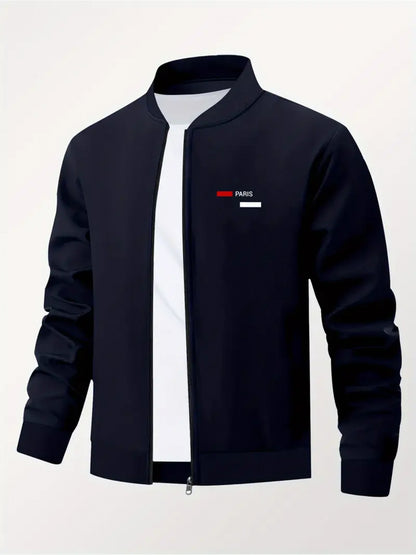 Men’s Printed Baseball Collar Jacket – Casual Streetwear Zip Workwear Coat