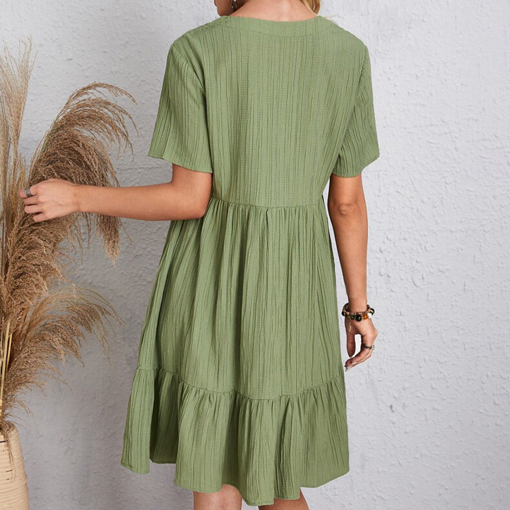 Loom & Soul™ V-Neck Ruffle Dress – Women’s Casual Short Sleeve Summer Beach Dress