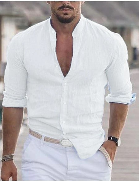 Chemise en coton à manches longues Loom & Soul™ pour homme – Haut décontracté uni boutonné