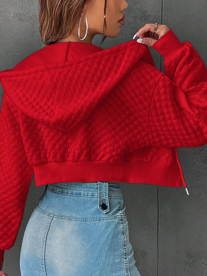 Sweat à capuche élégant à lettres pour femme – Pull court de rue rouge et noir