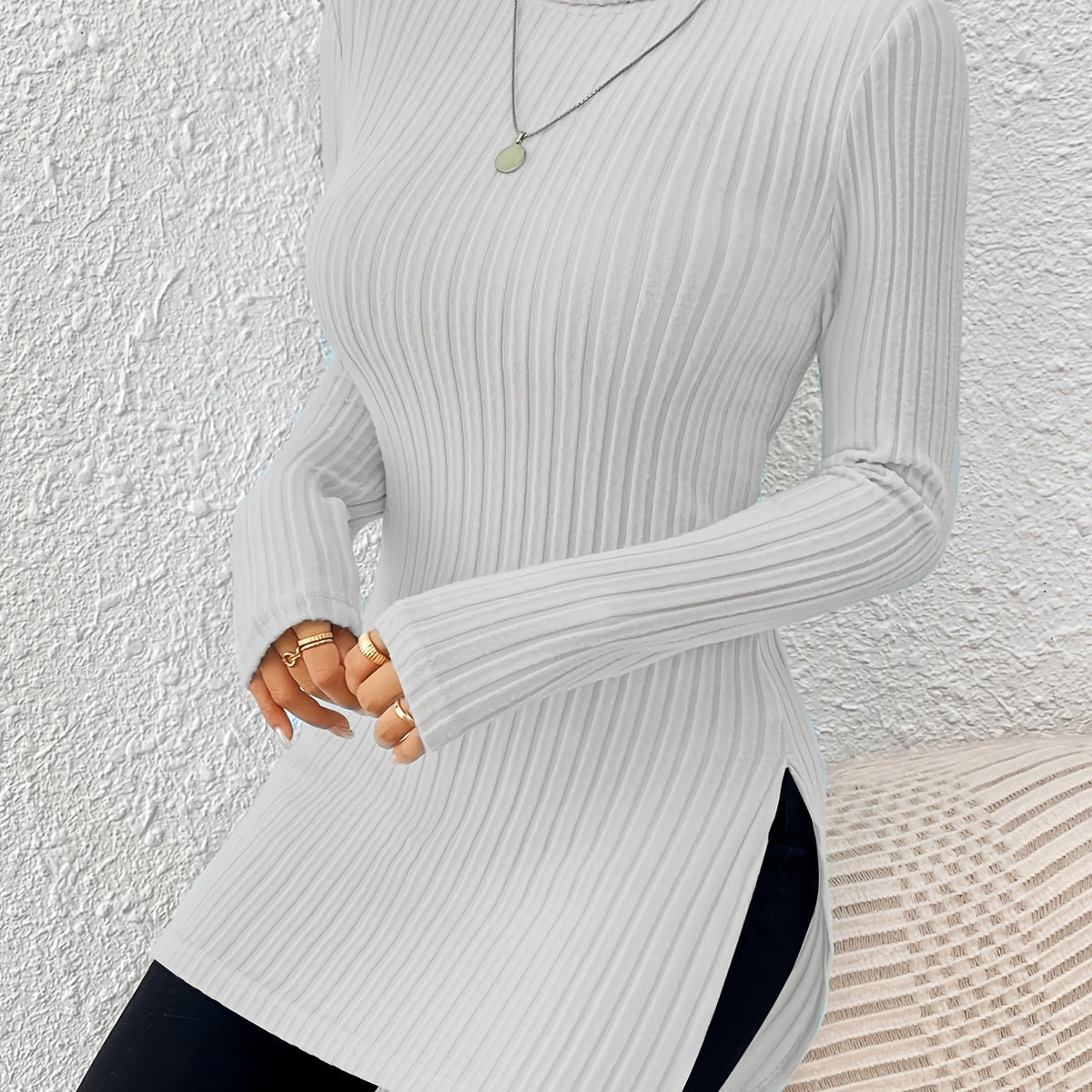 Haut élégant à col roulé pour femme – Tricot doux à manches longues et col montant