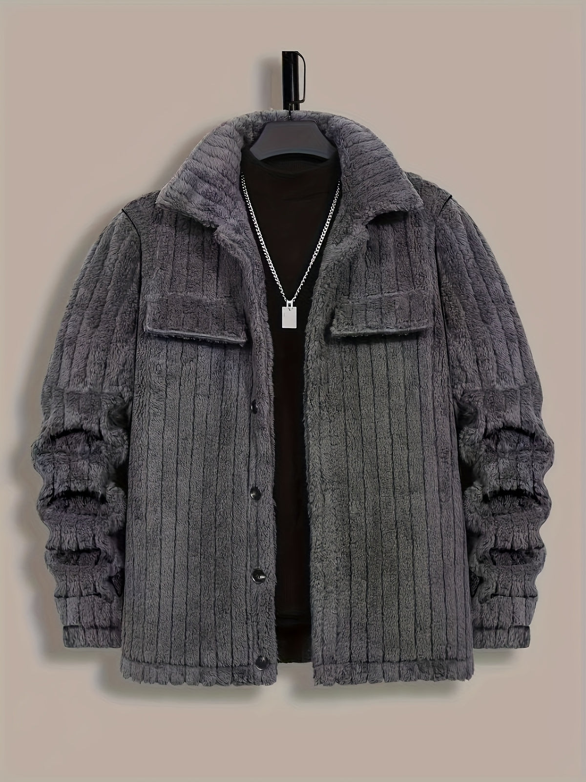 Men’s Flannel Button Jacket – Winter Casual Lapel Coat