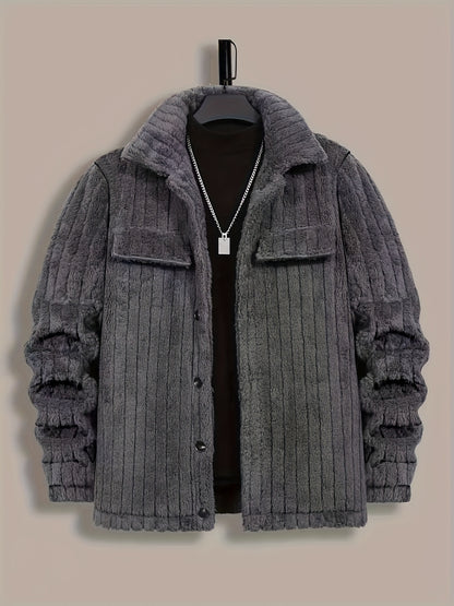 Men’s Flannel Button Jacket – Winter Casual Lapel Coat