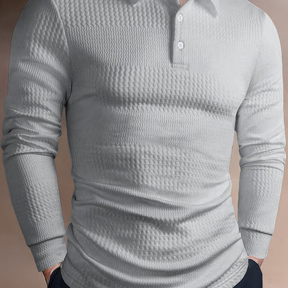 Men’s Summer Jacquard Lapel Shirt – Slim Fit Short Sleeve Polo