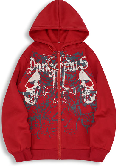 Veste à capuche pour hommes avec imprimé tête de mort – Sweat à capuche zippé décontracté automne/hiver