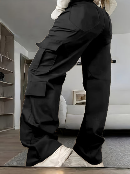 Pantalon cargo taille haute – Large et multi-poches style urbain