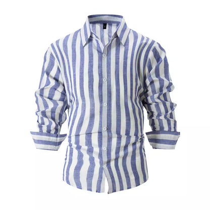 Chemise décontractée à rayures pour homme – Coupe ample, style britannique, manches longues
