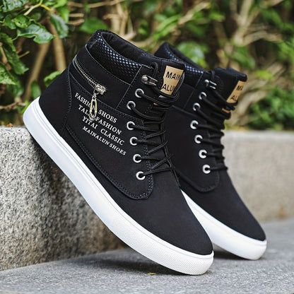 Men’s Mid-Top Casual Sneakers – Non-Slip PU Streetwear Shoes