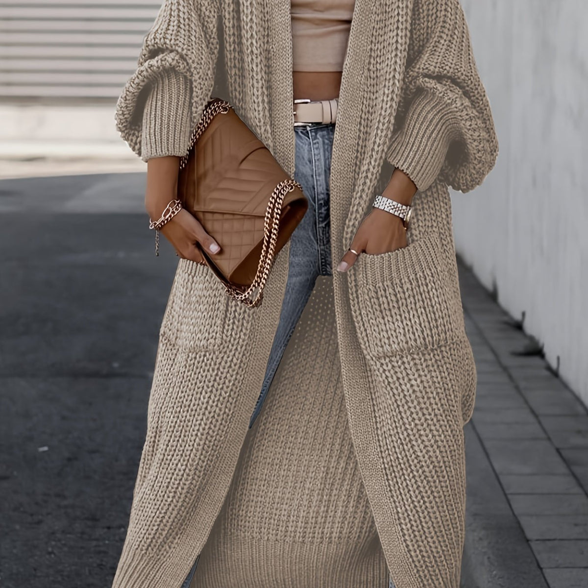 Elegant Deep V-Neck Ribbed Cardigan – Women’s Fall/Winter Knit Sweater