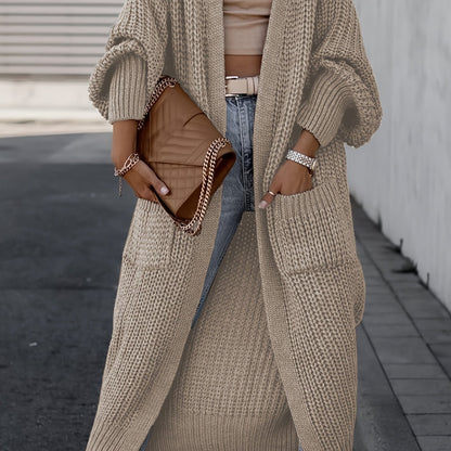 Elegant Deep V-Neck Ribbed Cardigan – Women’s Fall/Winter Knit Sweater