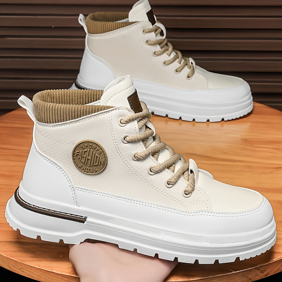 Men’s Green & White High-Top Sneakers – Lace-Up Streetwear Boots