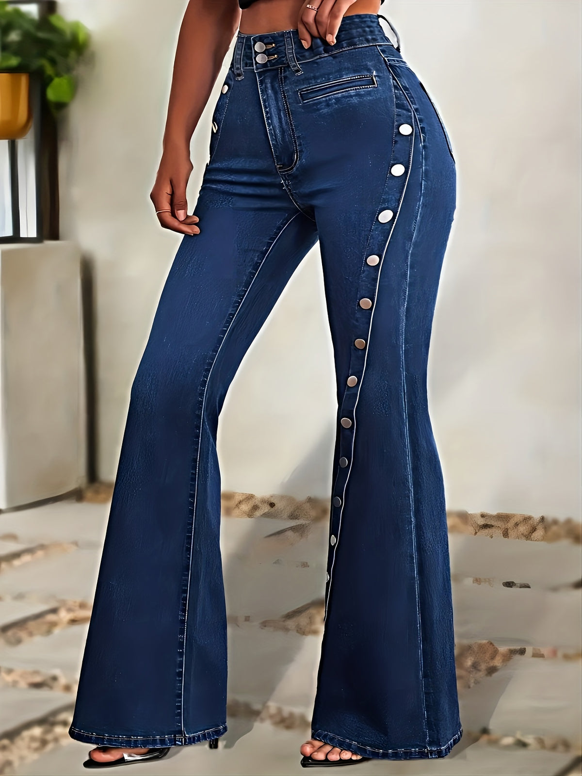 Vaqueros vintage acampanados Sculpt – Vaqueros de talle alto con detalle de botones
