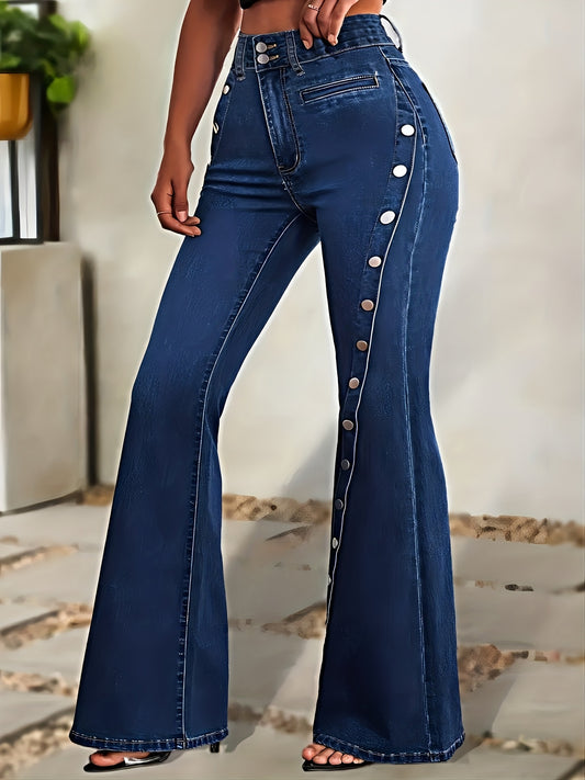 Vintage Sculpt Flare Jeans – High Waist Button Detail Denim