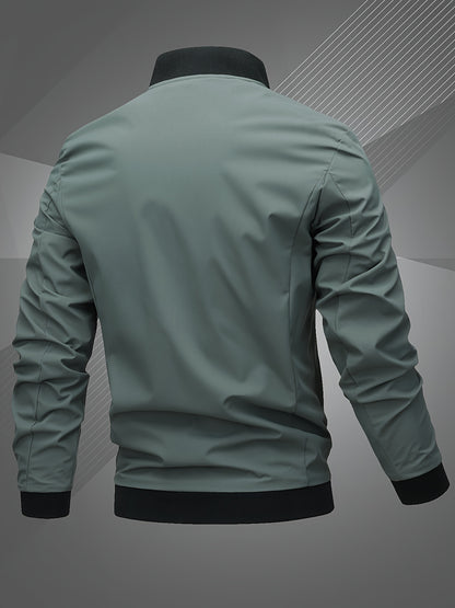 Men’s Letter Embroidered Bomber Jacket – Sporty Casual Streetwear