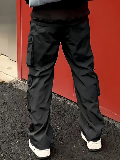 Pantalon cargo noir pour homme – Jogging d'extérieur coupe ample multi-zips pour le printemps/l'automne