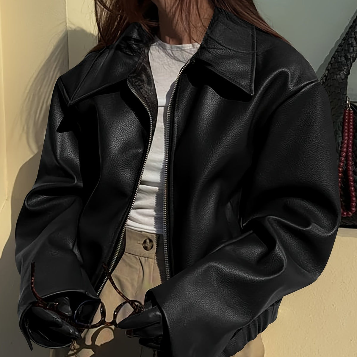 Veste de moto rétro pour femme – Manteau décontracté classique à revers toutes saisons