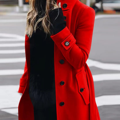Loom & Soul™ Woolen Stand-Collar Coat – Women’s Slim-Fit Winter Cardigan with Single-Breasted Design