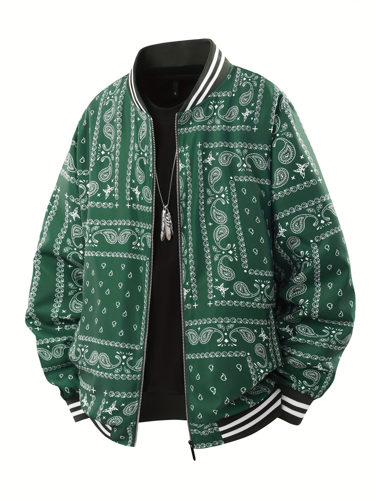Men’s Paisley Bomber Jacket – Vintage Stand Collar Casual Outerwear