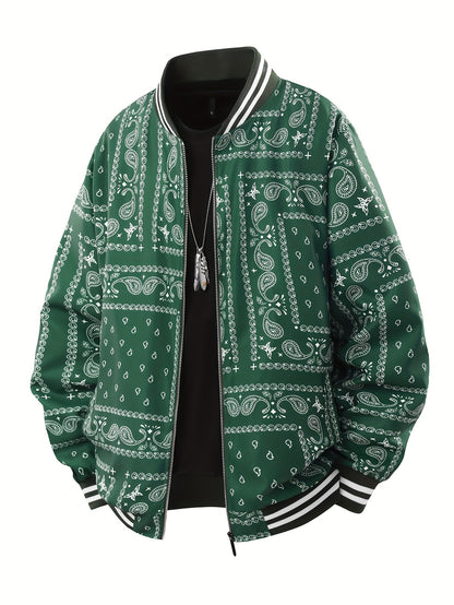 Men’s Paisley Bomber Jacket – Vintage Stand Collar Casual Outerwear