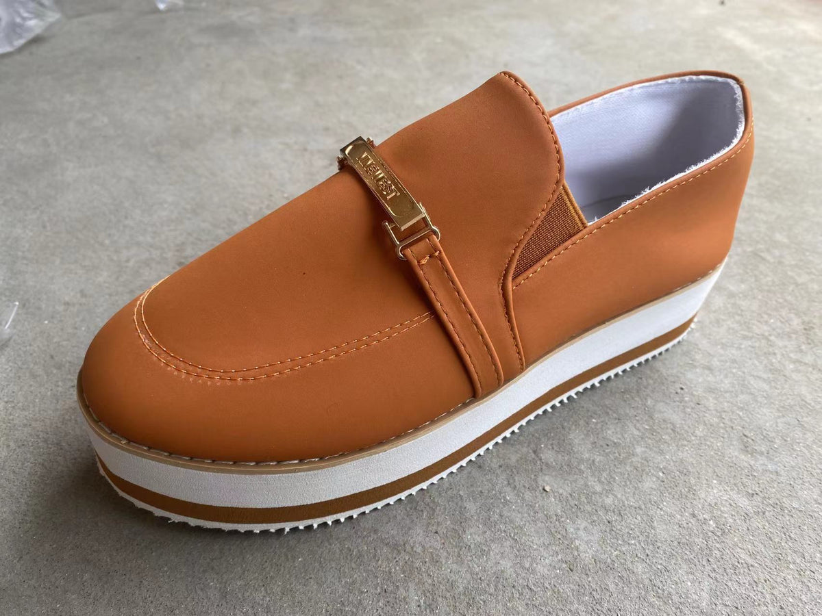Loom & Soul™ Women’s Slip-On Platform Sneakers – Casual PU Leather Flats with Low Wedge Comfort Sole