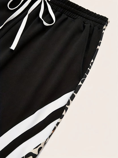 Pantalon large à imprimé léopard pour femme – Pantalon d'été décontracté avec cordon de serrage