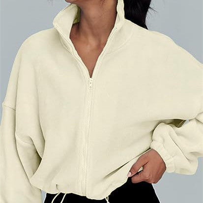 Women’s Polar Fleece Zip Jacket – Stand Collar Casual Sportswear