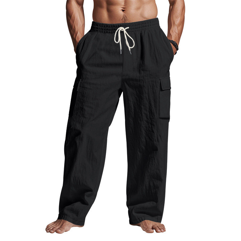Loom & Soul™ Men’s Linen Cargo Pants – Multi-Pocket Breathable Straight-Leg Workwear Trousers