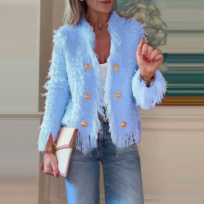 Veste élégante à pompons pour femme – Coupe ajustée style citadin