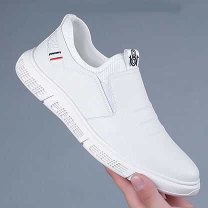 Loom & Soul Men’s Black & White Walking Shoes – Casual PU Leather Flats with Suede Finish, Breathable Comfort & Lace-Up Design